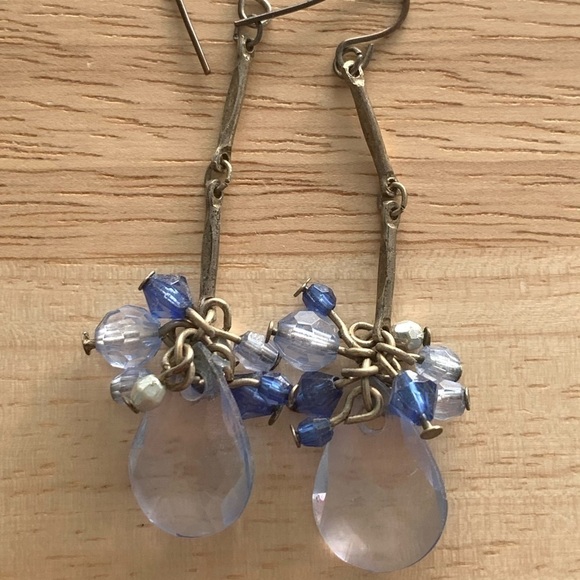 Blue and Clear Gem Like Dangle Earrings - Picture 5 of 6
